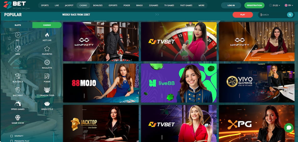 22Bet Live casino canada