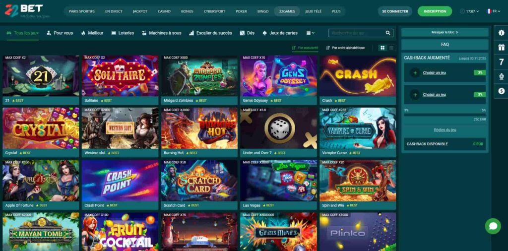 22bet 22games FR