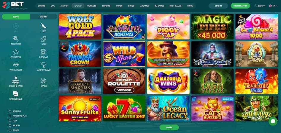 22bet slots page